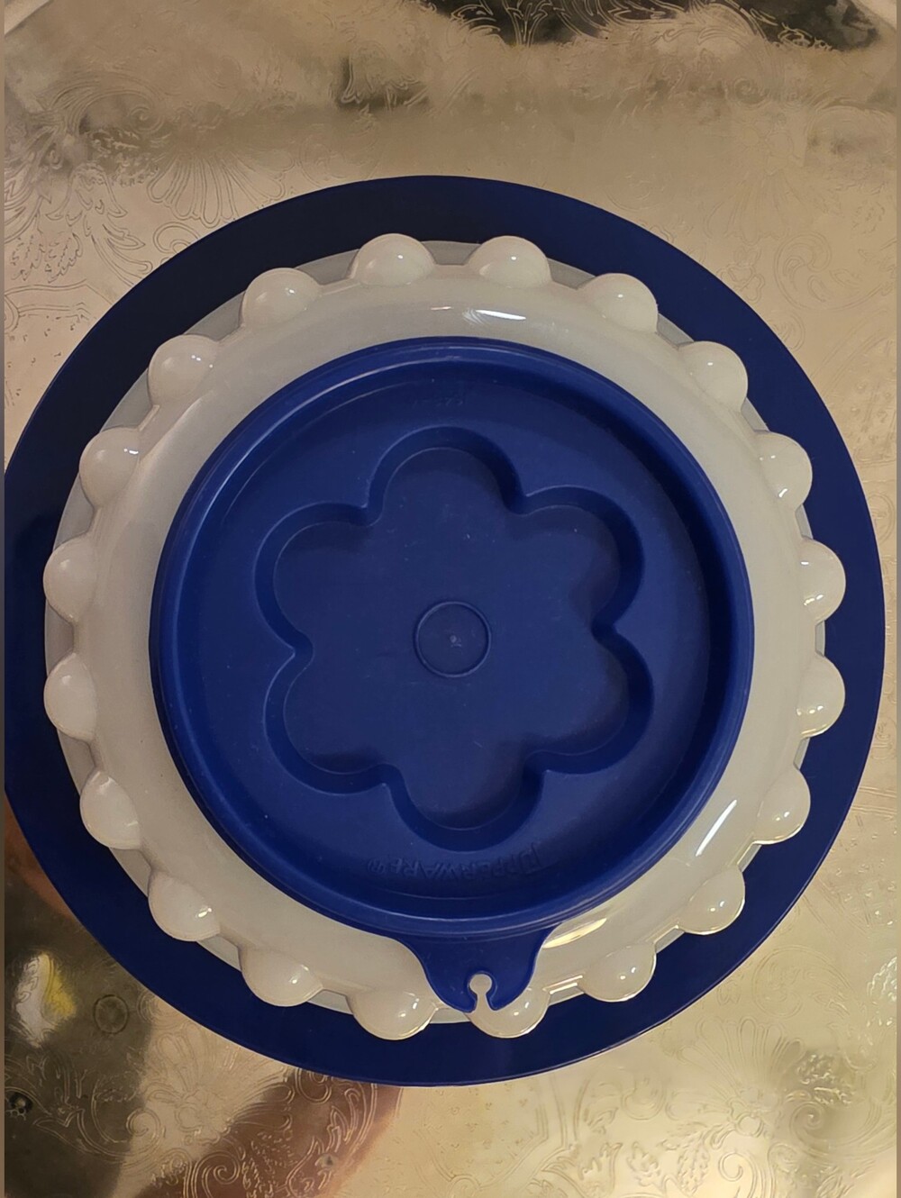Vintage Tupperware Tri-Jel Ring Mold 3-Piece Blue White #1597